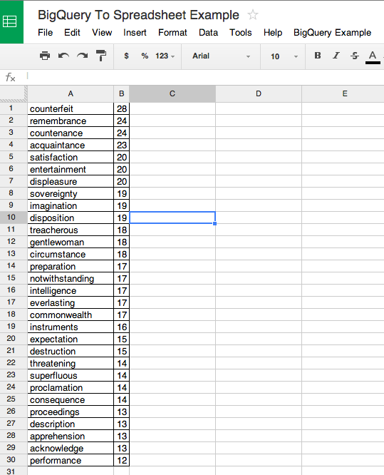 BQ results in Google Spreadsheet