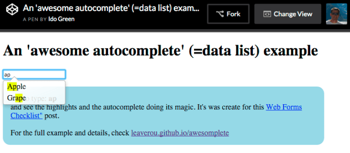 autocomplete with highlights in action