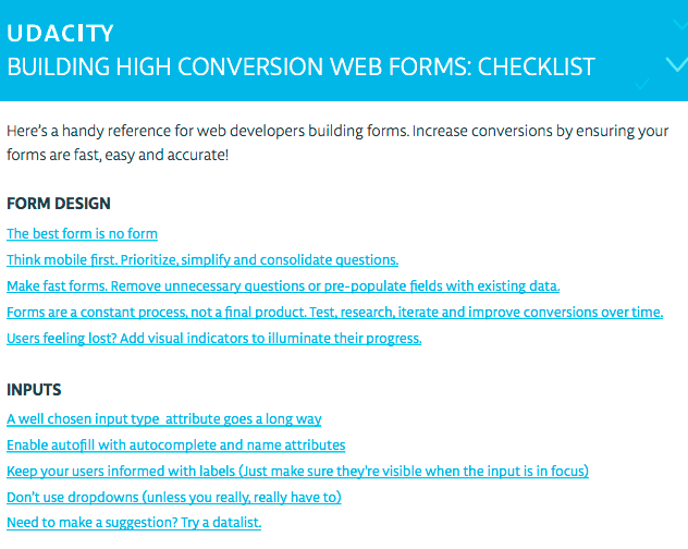 web forms checklist
